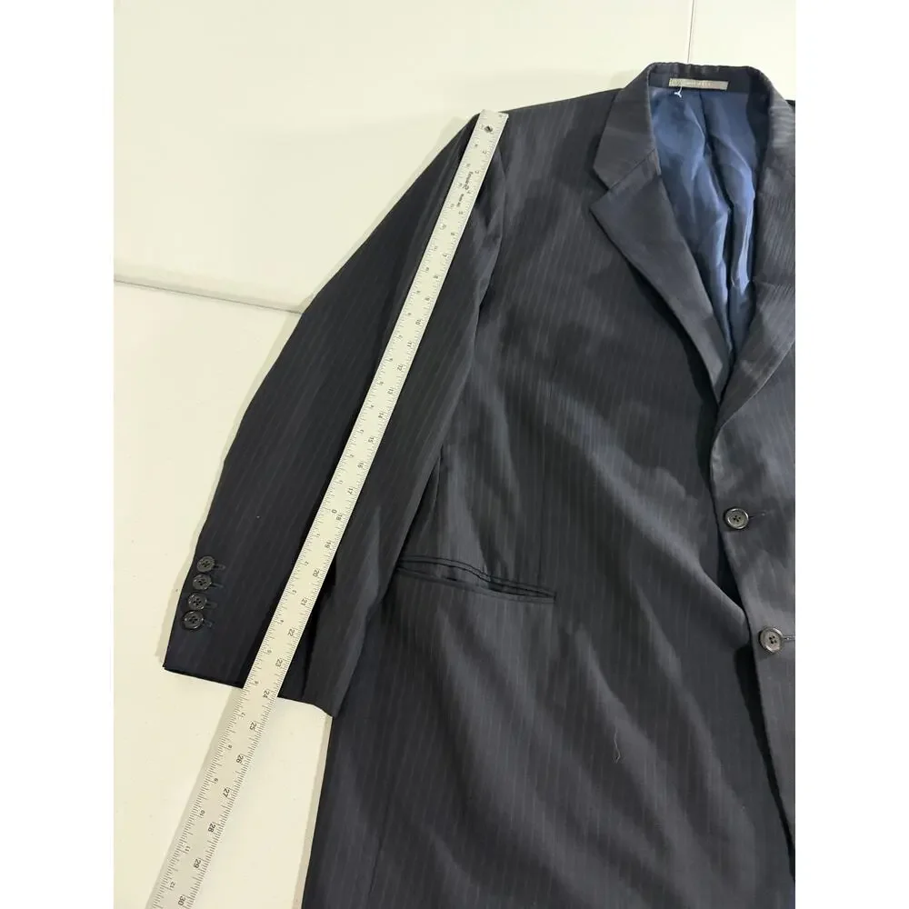 Hickey Freeman Men’s Blazer 46L Navy Pinstripe Wool Suit Jacket USA